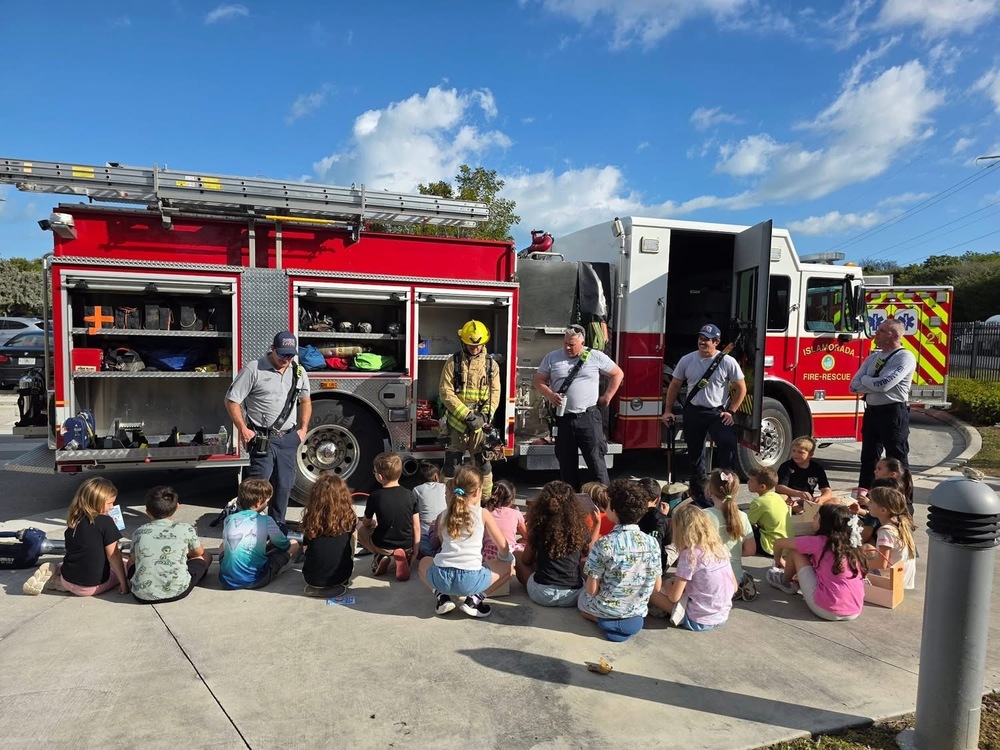 fire rescue with students on career day