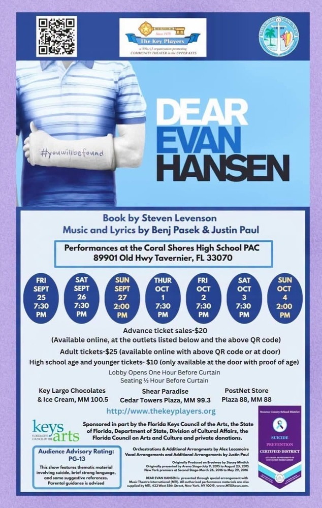 Dear Evan Hansen Mucical to be performed in the Keys