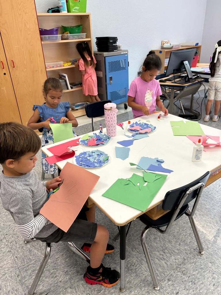 students working on art project
