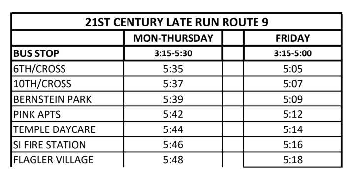 21st Century Late Run Route 9