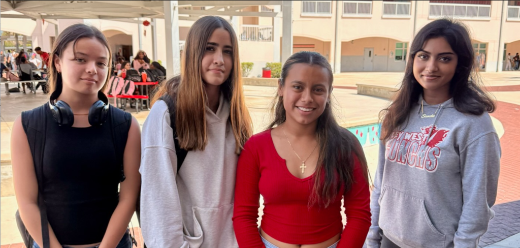 Students new to Key West High School posed with Students Ambassadors from Mrs. Rech's senior AVID classes.
