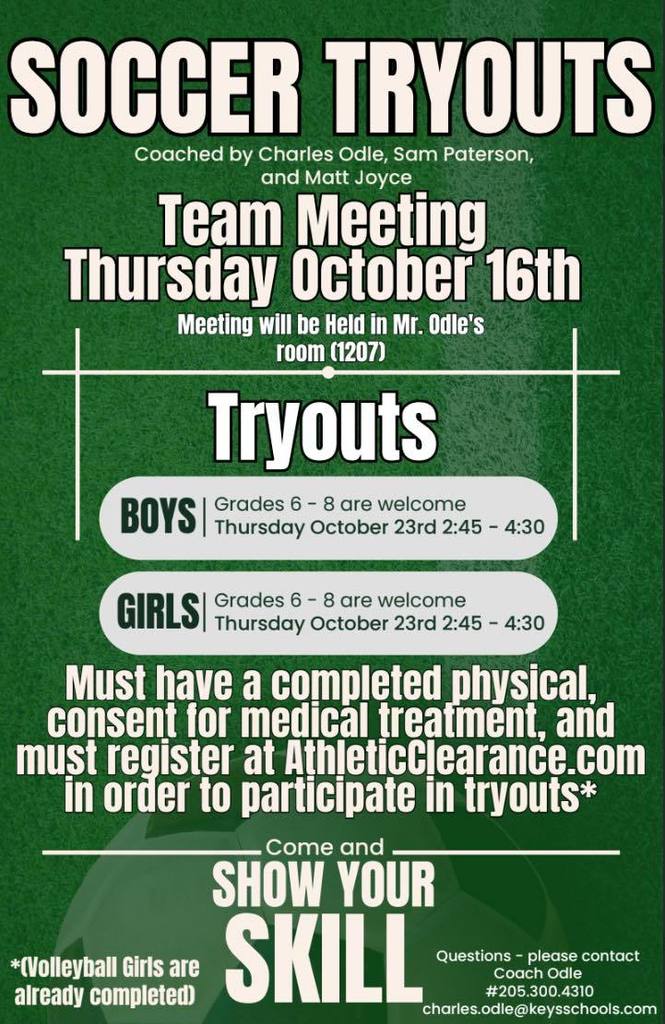 Soccer meeting and tryouts
