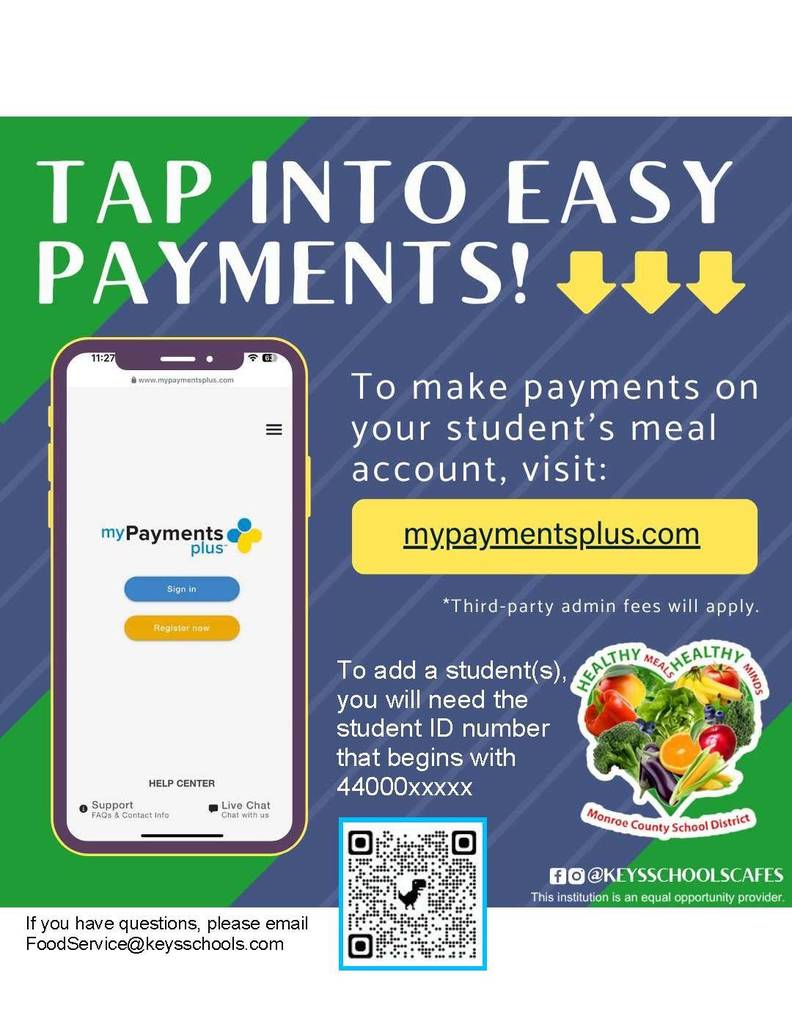 flyer for MY PAYMENTS PLUS to pay online for lunches.