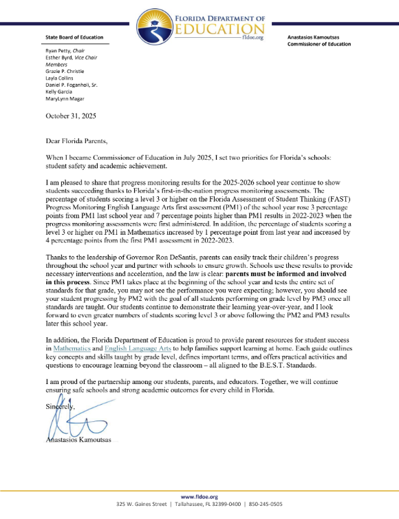 Letter of student success