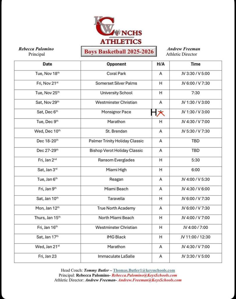 Boys Basketball Schedule for 2025-26 season