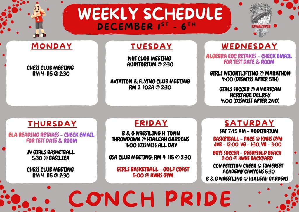 Weekly Schedule: December 1st-6th