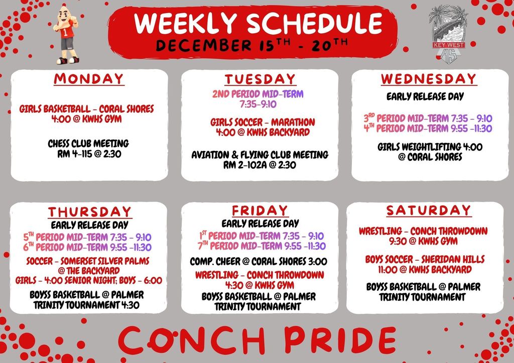 Weekly Schedule for December 15-20, 2026