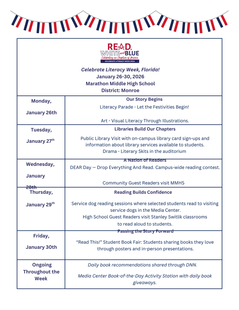 iteracy week calendar