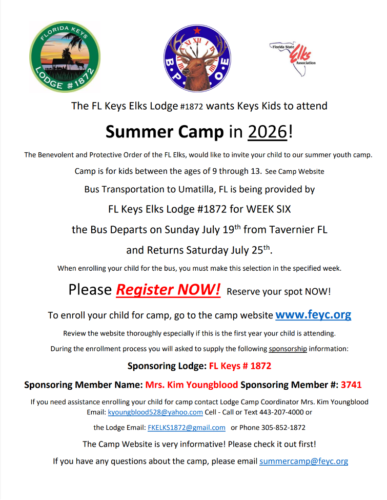 flyer for summer camp from the ELKS CLUB