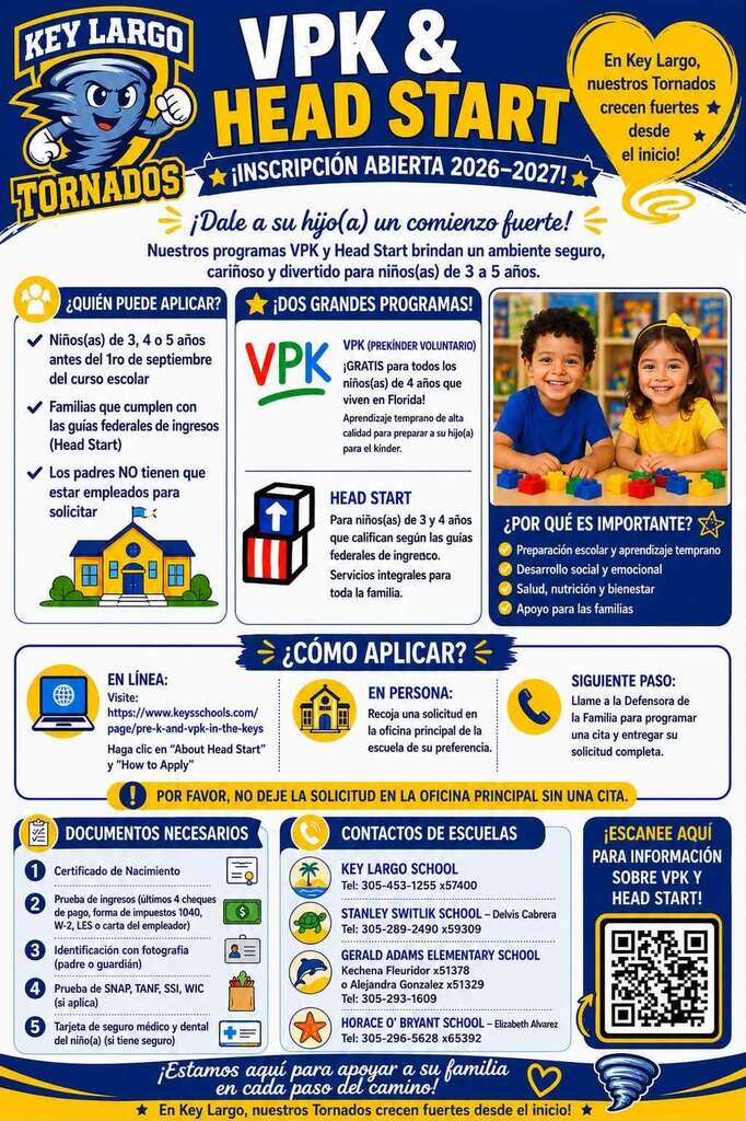 VPK and Head Start Open Enrollment Now Open! Spanish version.