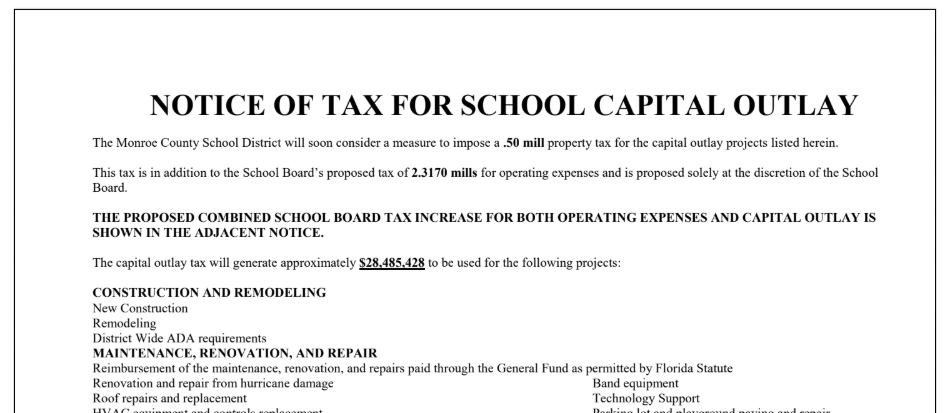 Notice of Tax for School Capital Outlay