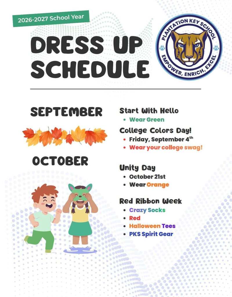 Dress up schedule for September and October