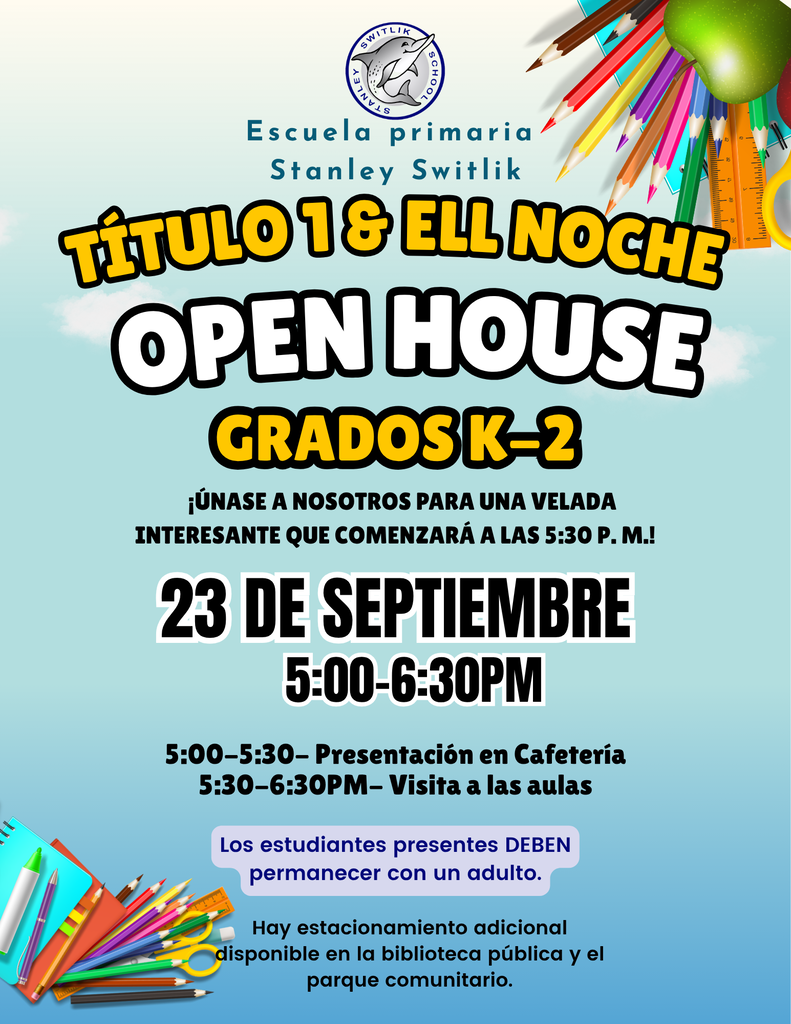 Title 1 & ELL Night Open House K-2 Spanish Flyer