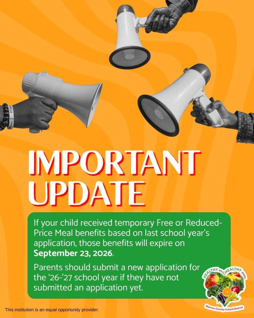Temporary Free and Reduced Lunch benefits are running out. Submit an application to continue.