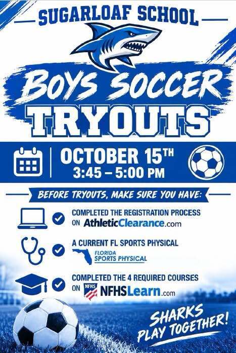 Boys' Soccer Tryouts October 15th