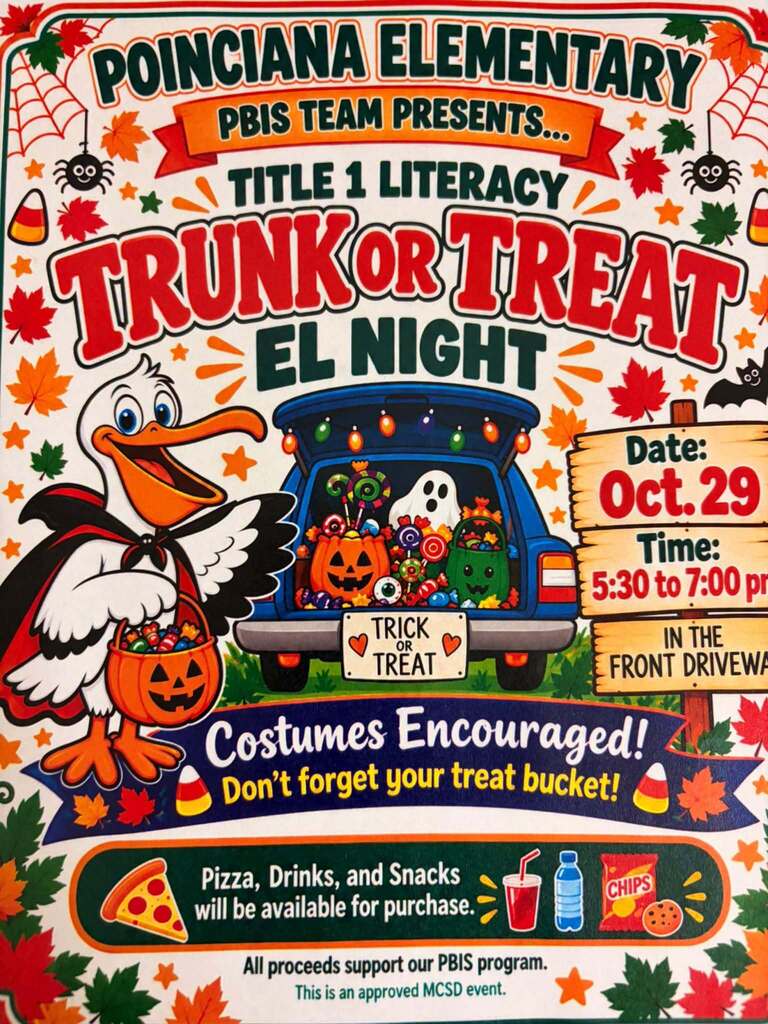 Trunk or Treat Night October 29th 5:30 to 7 p.m. at POI