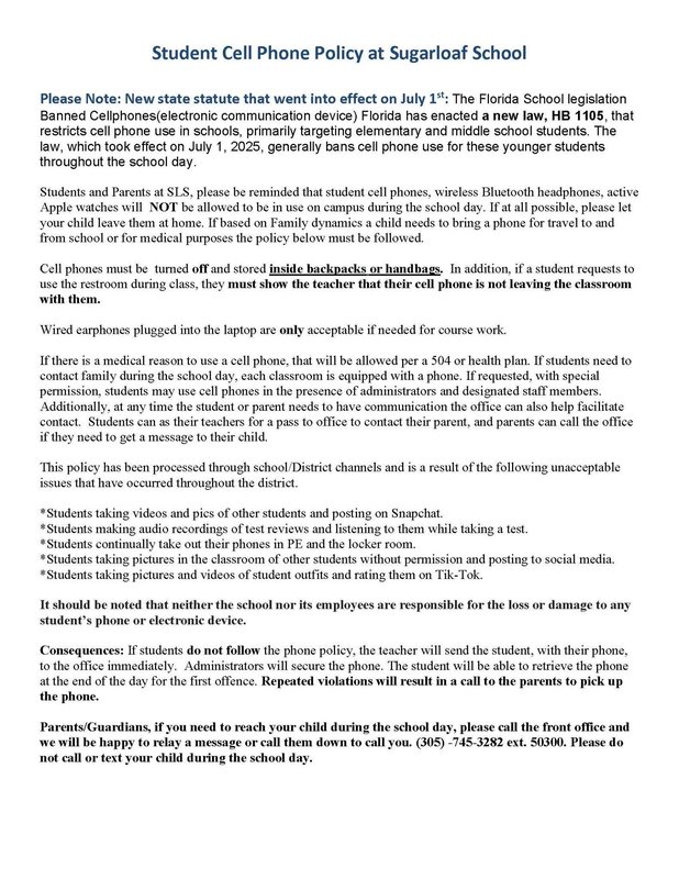 Policy about cell phones on campus