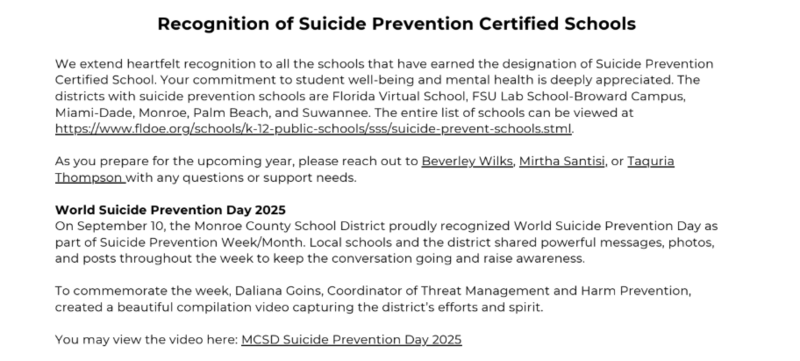 Suicide Prevention Certified Schools recognition