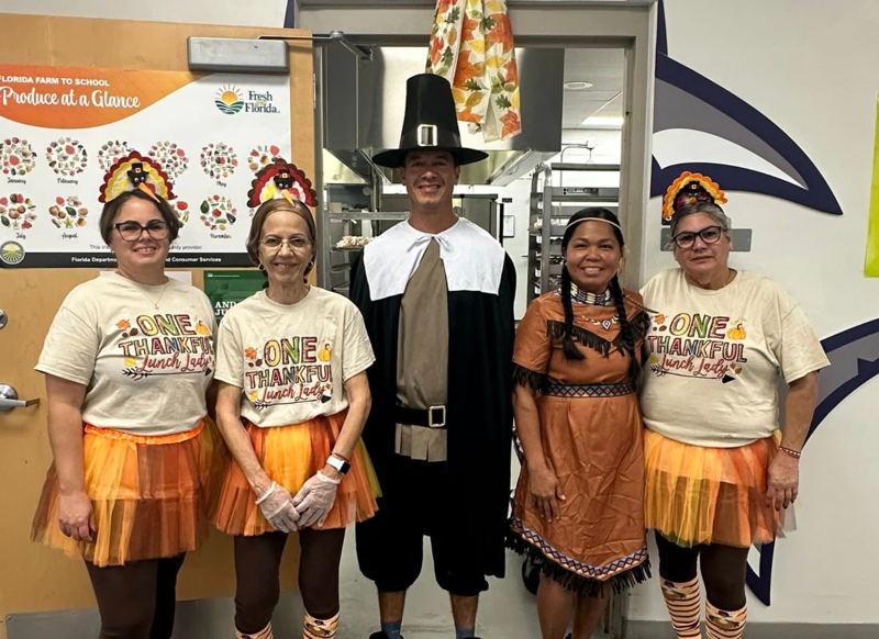 Dressed up lunch group