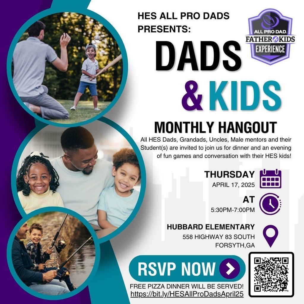 HES All Pro Dads April Hangout is Thursday, April 17, 2025 at 5:30pm RSVP at the link provided