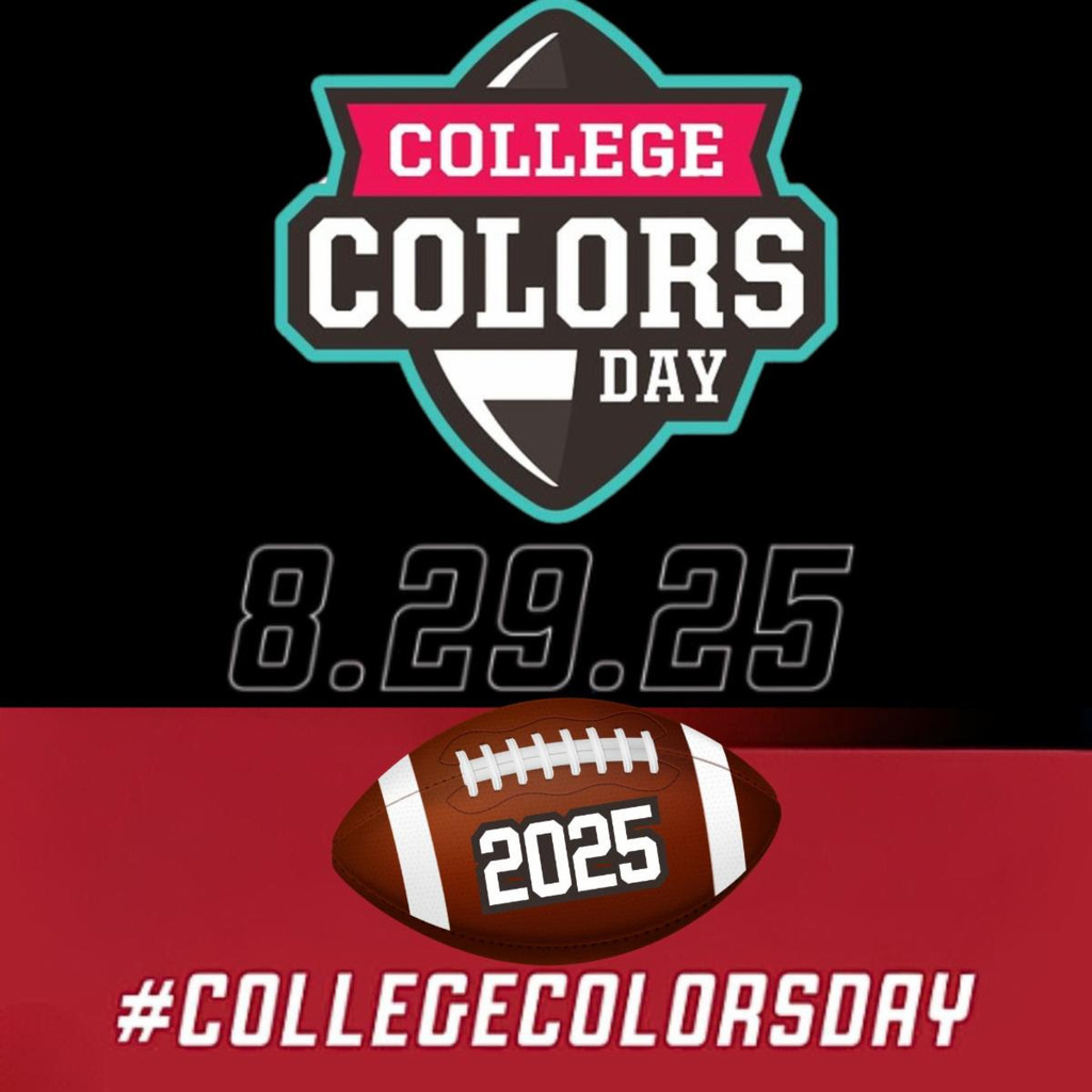 🎓🏈 College Colors Day is coming! 🏀🎓  Show your school spirit and rep your favorite college team this Friday, August 29! Wear your team’s jersey, shirt, or colors and let’s fill the halls with a sea of spirited pride. Whether you’re a Bulldog, Tiger, Yellow Jacket, or something in between—let’s celebrate together!"