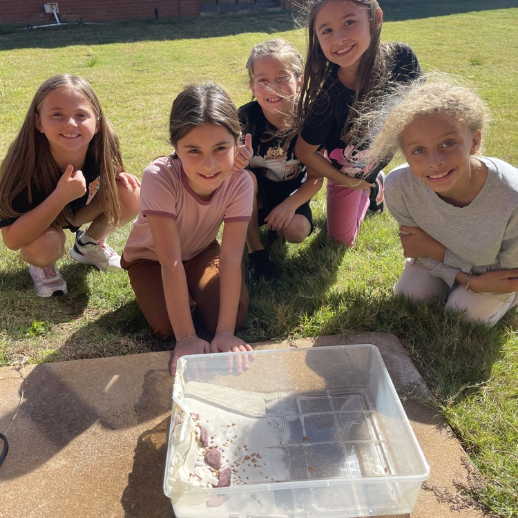 Students showing off the structure they built to protect peanut erosion