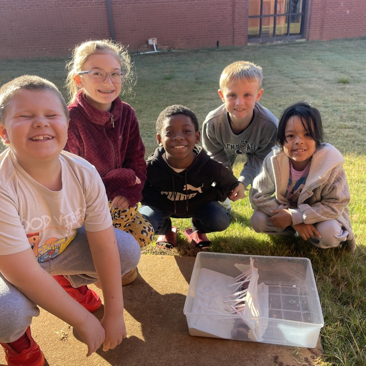 Students showing off the structure they built to protect peanut erosion