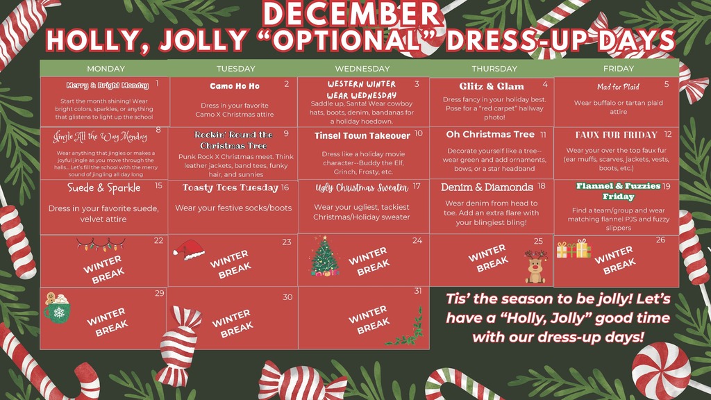 Optional Holiday Dress Up Calendar