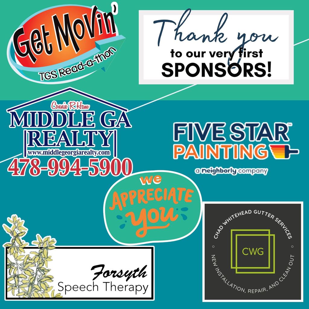 thank you to sponsors first four for read-athon - mid ga realty - 5 star painting - forsyth speech - whitehead gutters