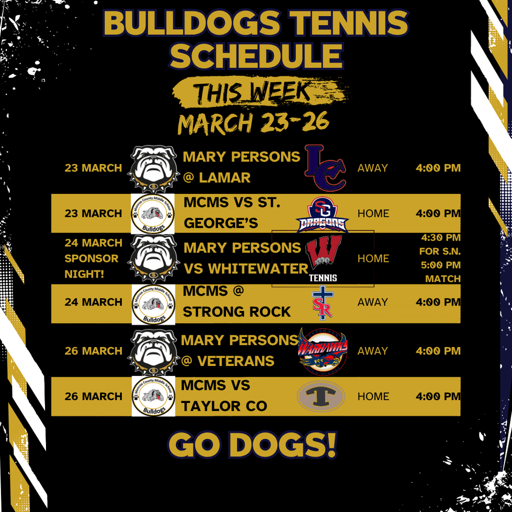 Plenty of tennis action across the board this week for MP and MCMS! Come out and see our tennis teams in action as we have 2 weeks left in the regular season! GO DOGS!