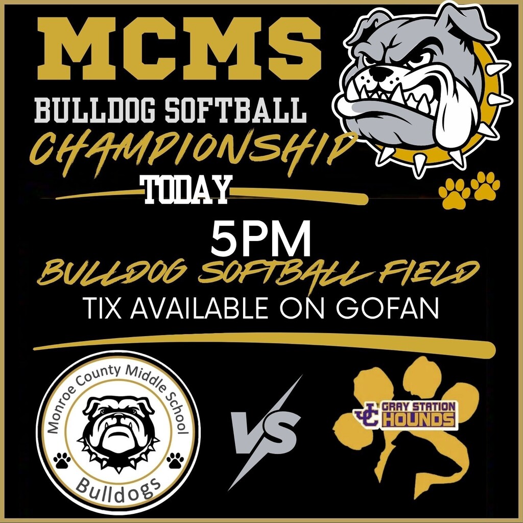 mcms bulldog softball championship today - 5pm - bulldog softball field - tix on gofan