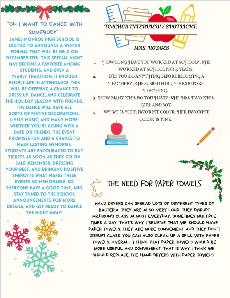 Maverick Press which talks about a school dance, Mrs. Hodges and paper towels