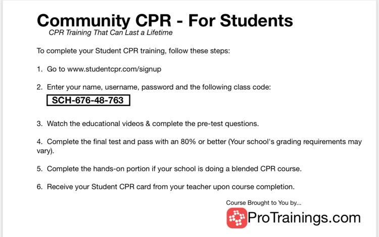 Instructions to register for CPR/First Aid class