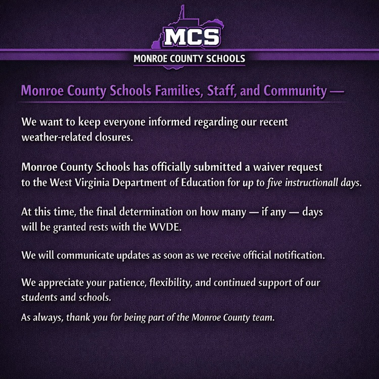 Monroe County Schools Waiver Announcement