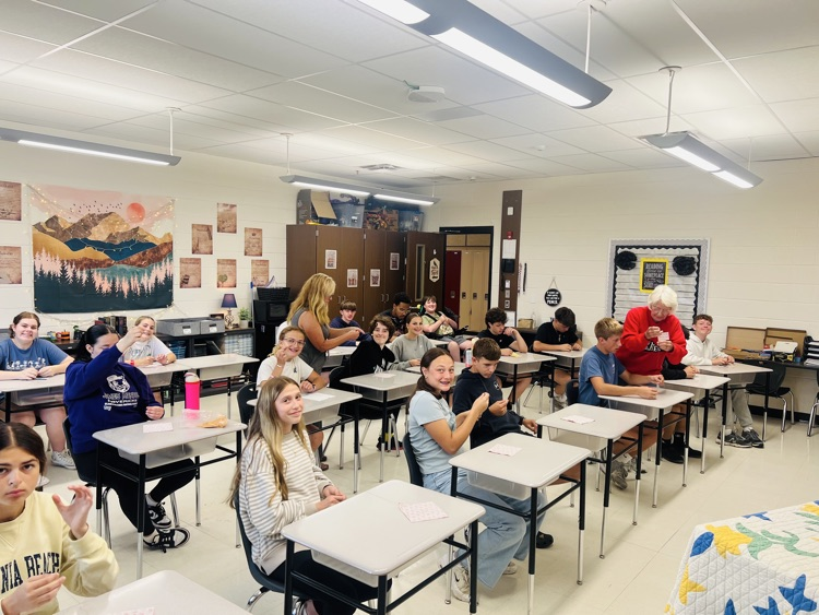 PMS students read The Coffin Quilt and learned to sew. 