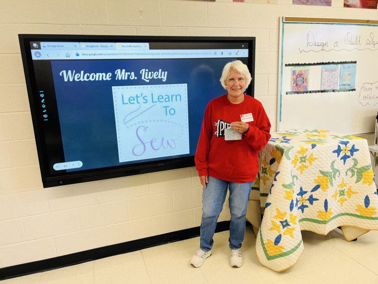 PMS students read The Coffin Quilt and learned to sew. 