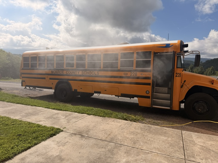 Monroe County School bus evacuation training. 