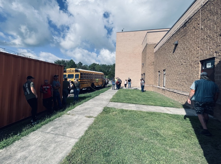 Monroe County School bus evacuation training. 