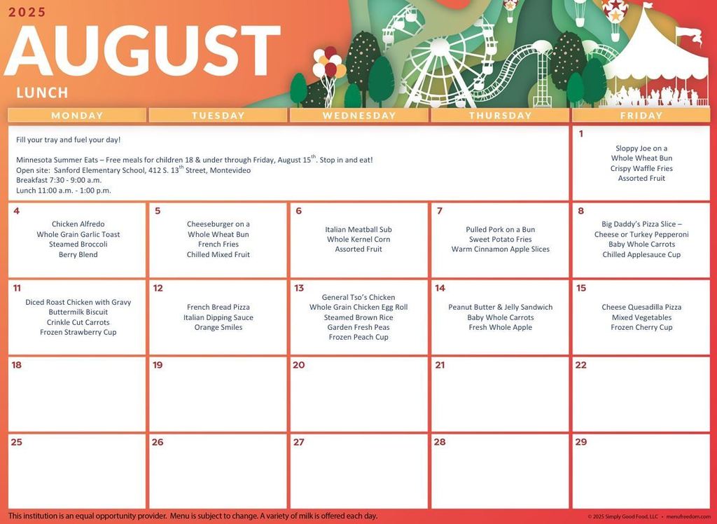 August Lunch Menu