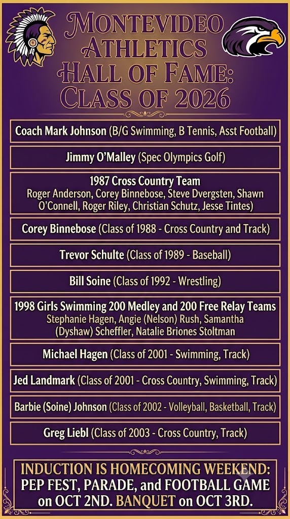 Montevideo Athletics Hall of Fame Class of 2026