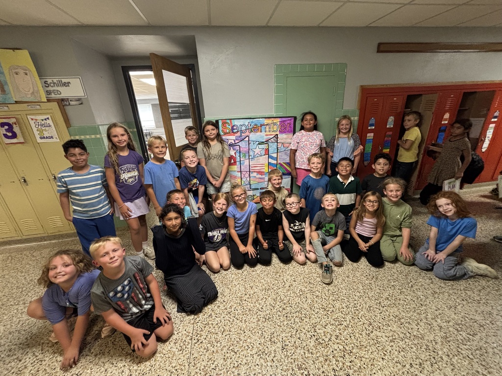 Mrs. Haff's 3rd-grade class displaying their 9/11 project