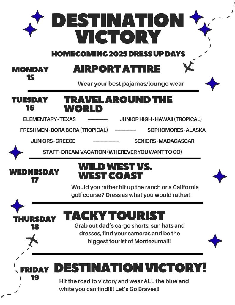 Here is a list of all our dress up days for all students! Everyone (including faculty) are encouraged to participate! 