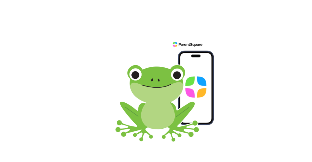 frog icon with cell phone that says parentsquare