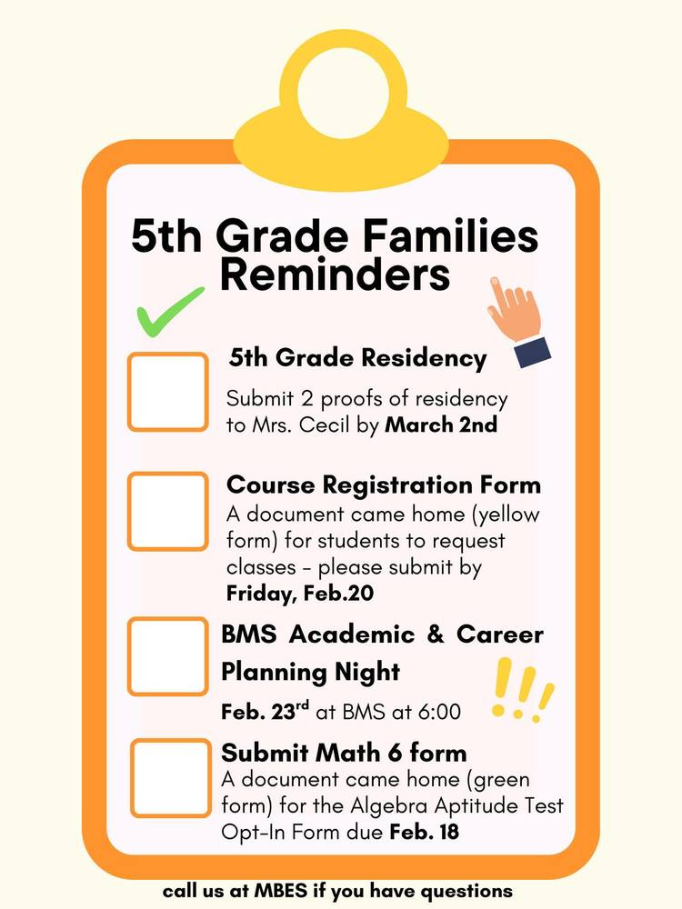 5th Grade Reminders