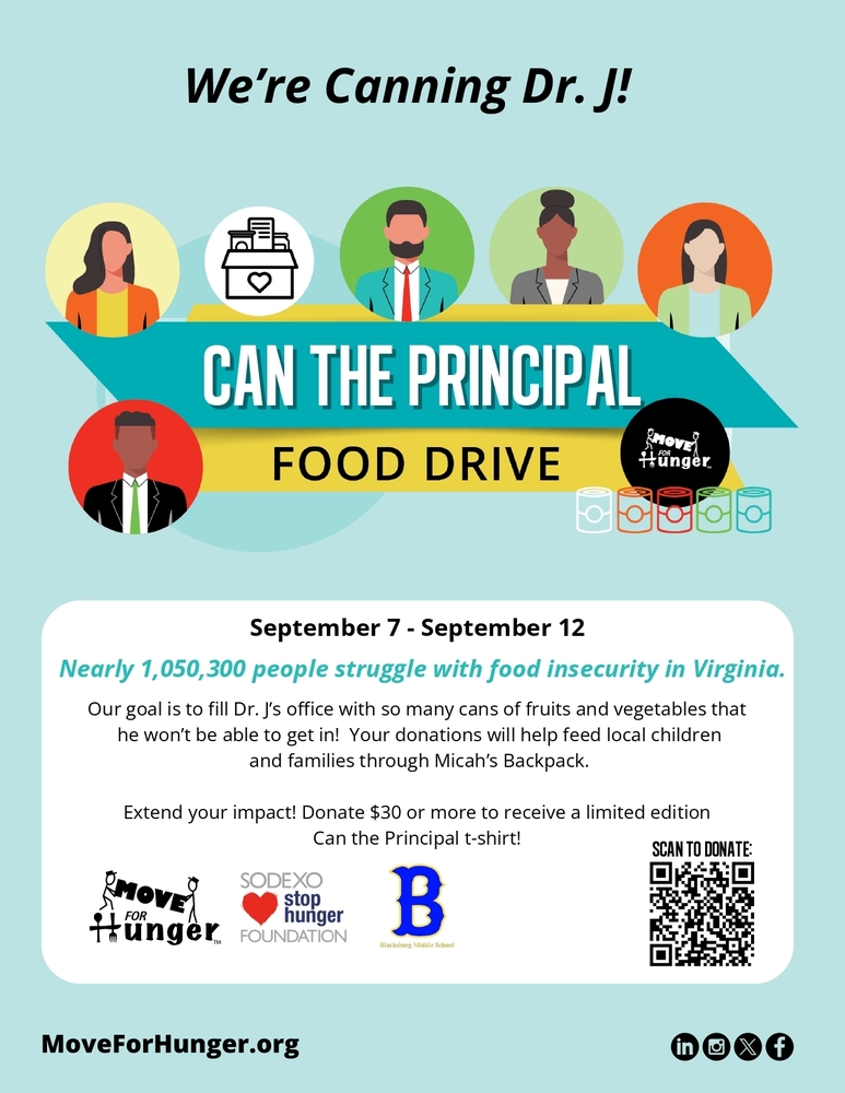 Can the principal Food Drive. Fill Dr. J's office with cans