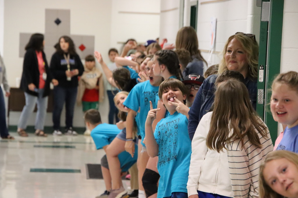 Students lining the halls at AES