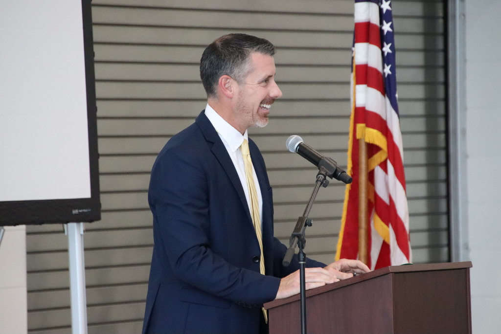 CHS principal Shane Guynn speaking at the CHS ribbon cutting event