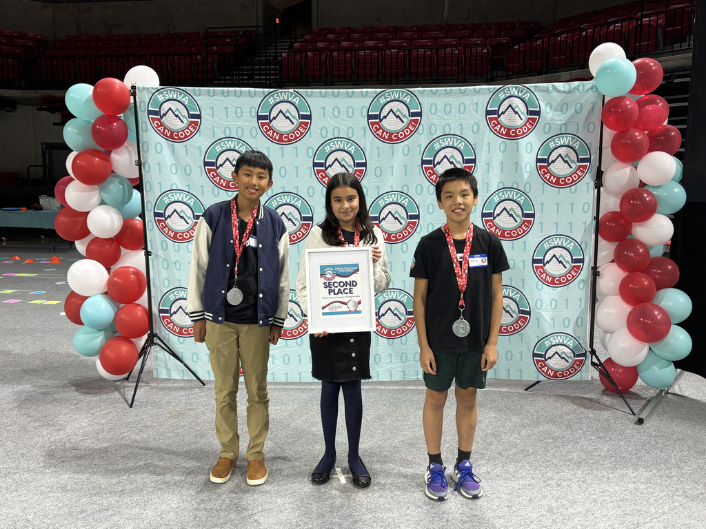 Three BMS students being recognized for finishing second at the SWVA Can Code Camp