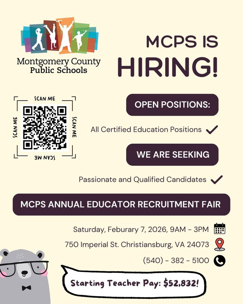 MCPS Annual educator recruitment fair Saturday Feb. 7, 2026 9 a.m. -3 p.m. 750 Imperial St. 