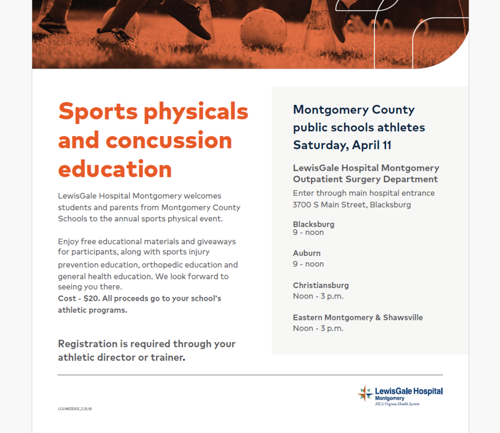 Flyer announcing sports physicals on Saturday, April 11